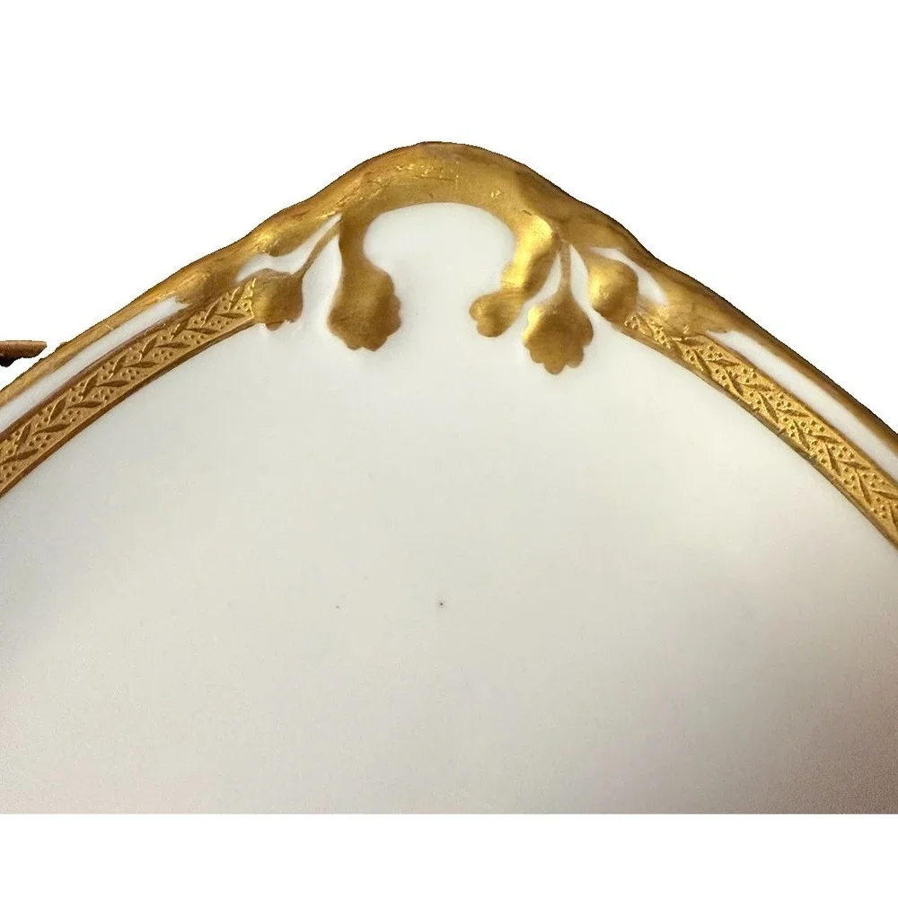 Antique Wm Guerin Limoges France Gravy Boat Underplate Raised Gold Floral